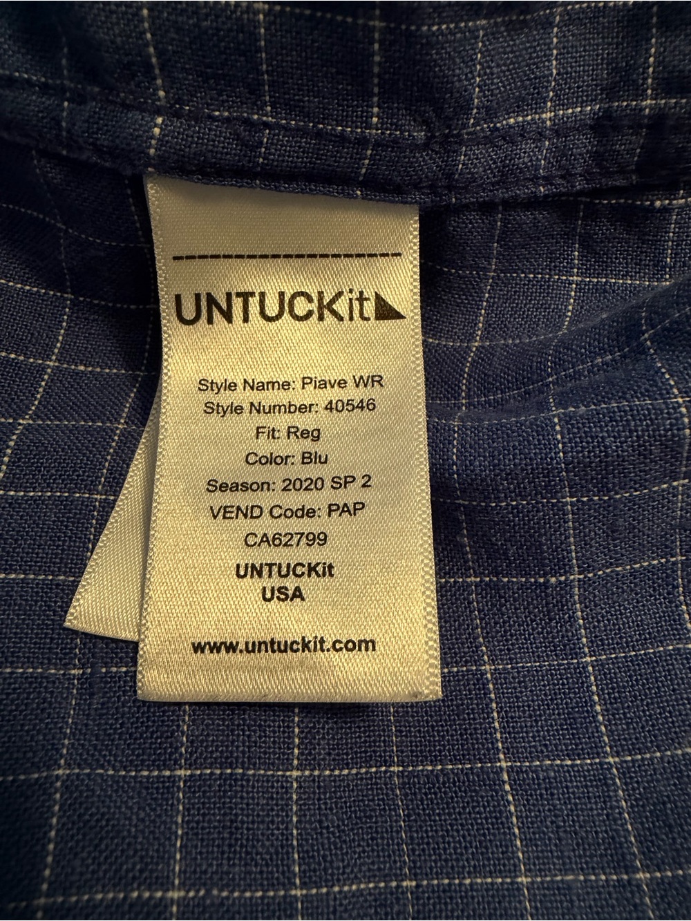 UNTUCKit 100% Linen Blue Windowpane Button-Up Shirt Men’s Medium Wrinkle Free - Picture 5 of 10